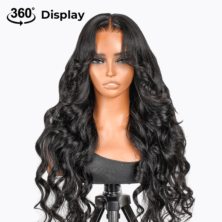 Layered Cut Voluminous Ocean Wave Curtain Bangs Wig 100% Glueless 5*7 Transparent Lace Pre Cut