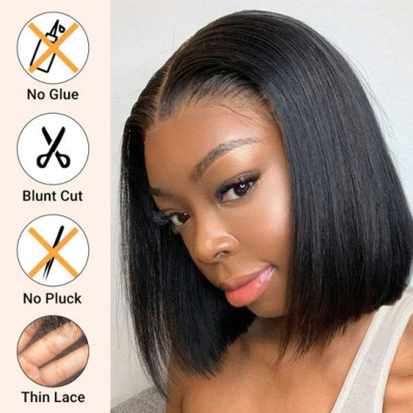 Glueless Bob Wig - Ready Go Bob Wigs Short Straight Easy & Go Pre Cut Lace Closure Wigs 7*5