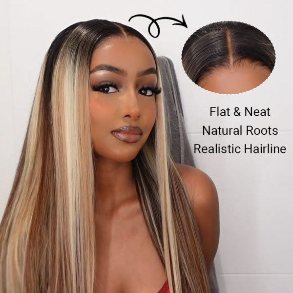Balayage Highlight Silky Straight Pre-plucked Human Hair Lace Wigs 13*4 180% Density