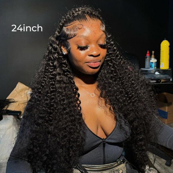 Halo Braid Glueless Deep Wave 13*6 Lace Front Wigs Pre-Cut With Natural Hairline HD Lace  180% Density
