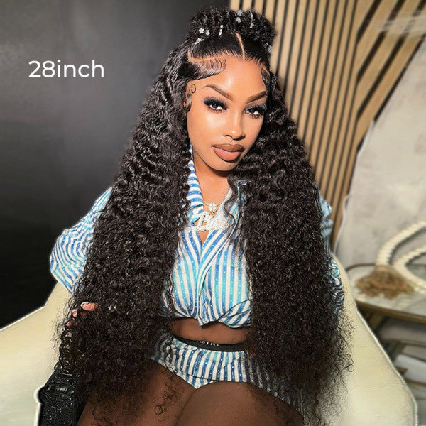 Halo Braid Glueless Deep Wave 13*6 Lace Front Wigs Pre-Cut With Natural Hairline HD Lace  180% Density