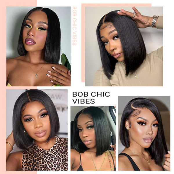Glueless Bob Wig - Ready Go Bob Wigs Short Straight Easy & Go Pre Cut Lace Closure Wigs 7*5