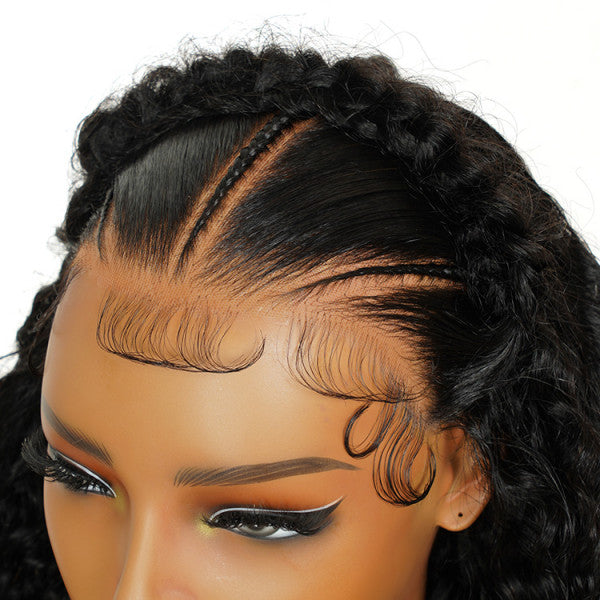 Halo Braid Glueless Deep Wave 13*6 Lace Front Wigs Pre-Cut With Natural Hairline HD Lace  180% Density