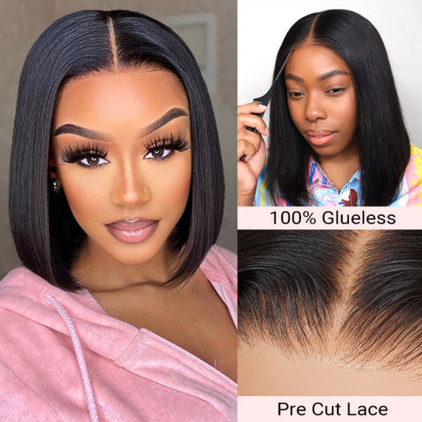 Glueless Bob Wig - Ready Go Bob Wigs Short Straight Easy & Go Pre Cut Lace Closure Wigs 7*5