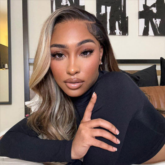 Balayage Highlight Silky Straight Pre-plucked Human Hair Lace Wigs 13*4 180% Density